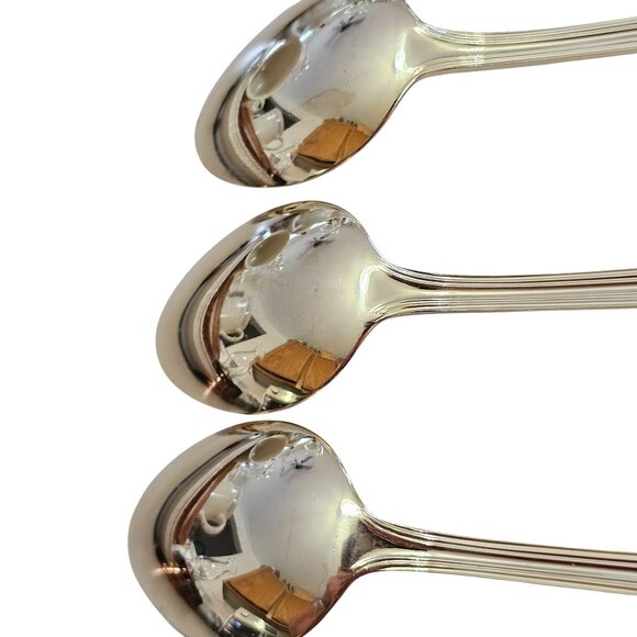 3 Royal Gallery Gold Ribbed Soup Spoons 8.25" ridges fan fancy elegant romance - Picture 5 of 8